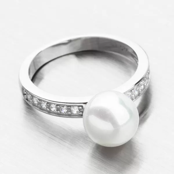 Stříbrný prsten s perlou a se zirkony PKL-1009