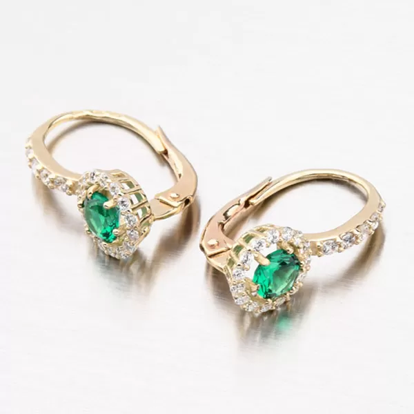 Zlaté náušnice se smaragdem a zirkony 663P-120283-06