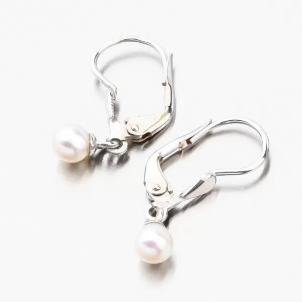 Visací náušnice z bílého zlata s bílou perlou