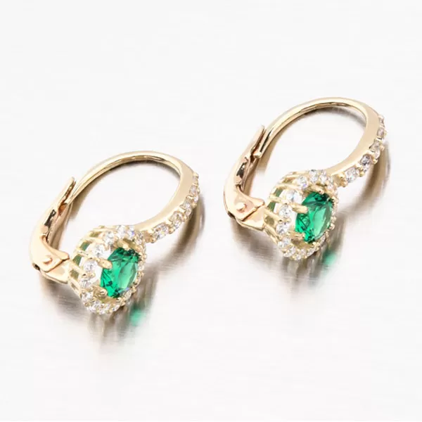 Zlaté náušnice se smaragdem a zirkony 663P-120283-06