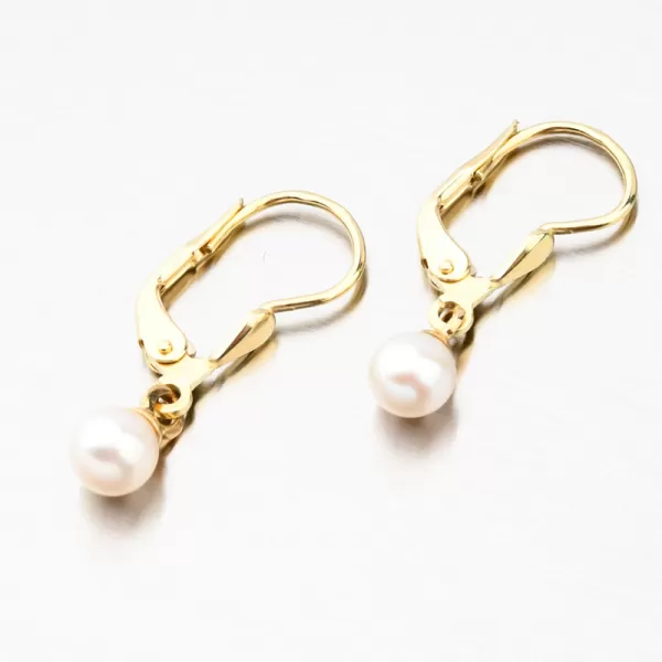 Zlaté náušnice s bílou perlou