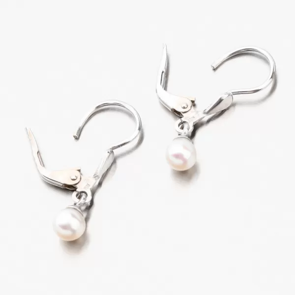 Visací náušnice z bílého zlata s bílou perlou