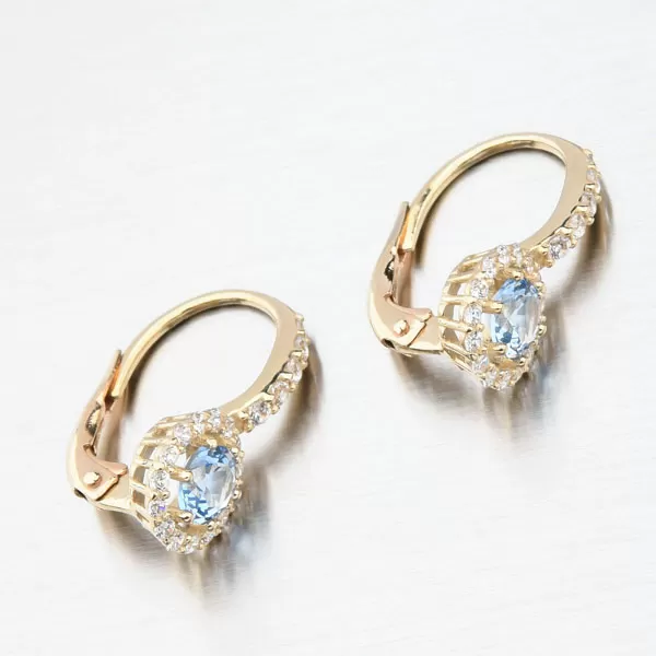 Zlaté náušnice s Akvamarínem a zirkony 663P-120283-03