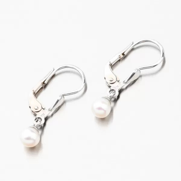 Visací náušnice z bílého zlata s bílou perlou