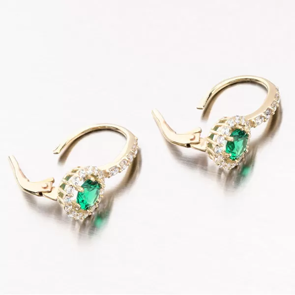 Zlaté náušnice se smaragdem a zirkony 663P-120283-06