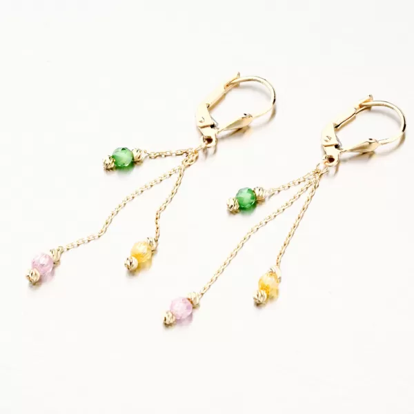 Zlaté visací náušnice s barevnými zirkony PKL12-036