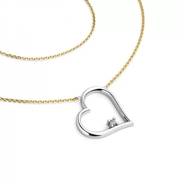 Srdce s briliantem - náhrdelník 10875-NH01-ZLB