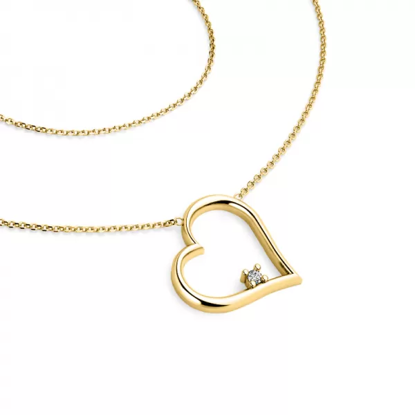 Srdce s briliantem - náhrdelník žluté zlato 10875-NH01-ZL