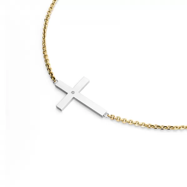 Náhrdelník s křížem a diamantem 10947-NH01-ZLB