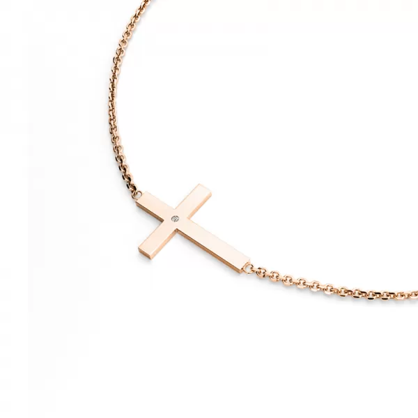 Náhrdelník s křížem a diamantem v růžovém zlatě 10947-NH01-CV