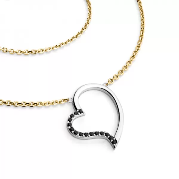Náhrdelník srdce s černými diamanty 10948-NH01-ZLB-Black