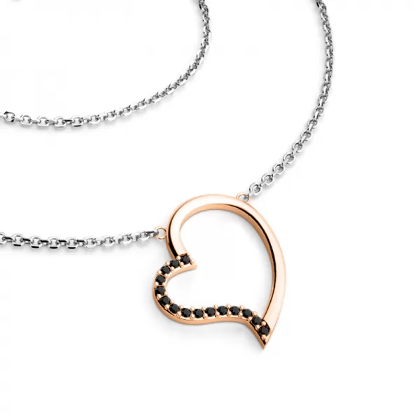 Náhrdelník srdce s černými diamanty 10948-NH01-CVB-Black