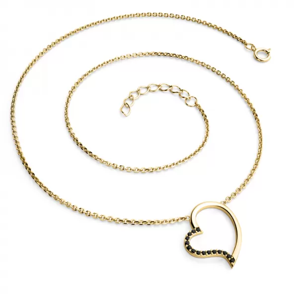 Náhrdelník srdce s černými diamanty ve žlutém zlatě 10948-NH01-ZL-Black