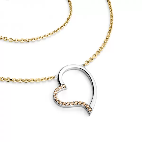 Náhrdelník srdce s Champagne diamanty 10948-NH01-ZLB-Champ