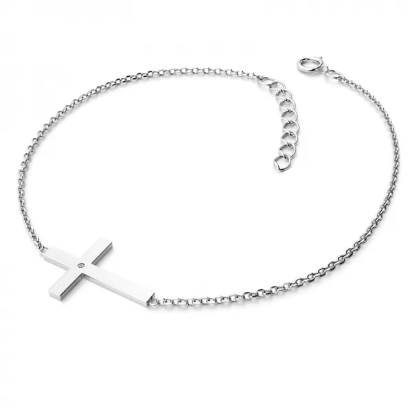 Zlatý náramek kříž s diamantem 10947-NR01-B