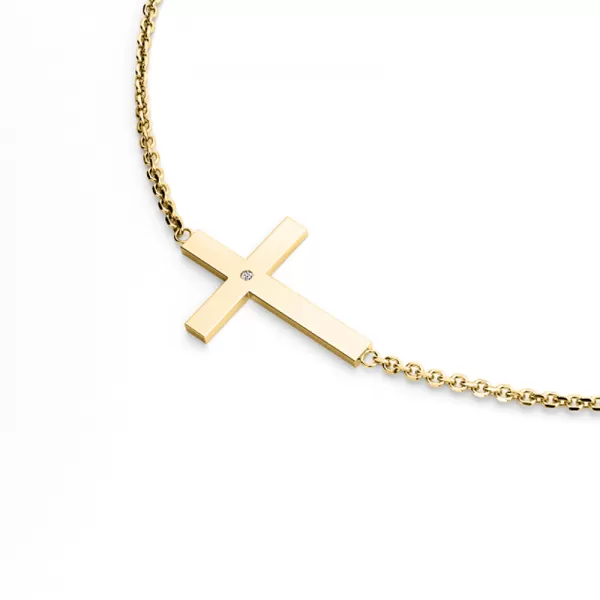 Náhrdelník s křížem a diamantem ve žlutém zlatě 10947-NH01-ZL