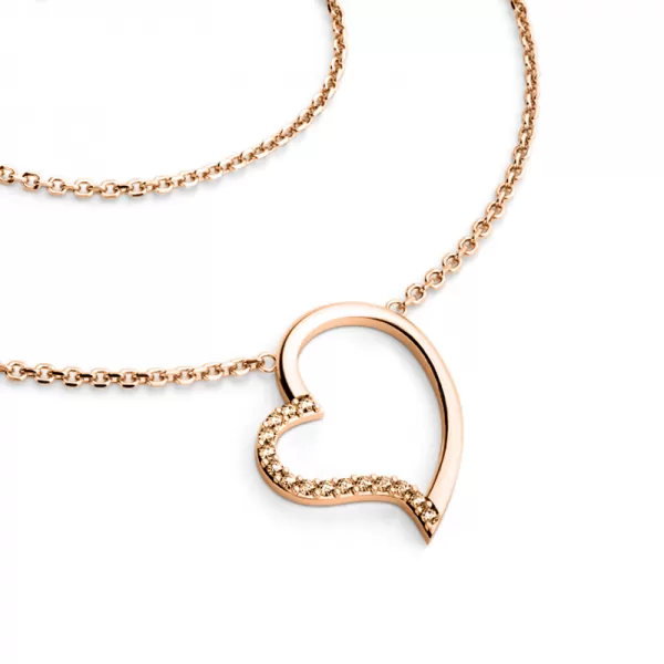 Náhrdelník srdce s Champagne diamanty v růžovém zlatě 10948-NH01-CV-Champ