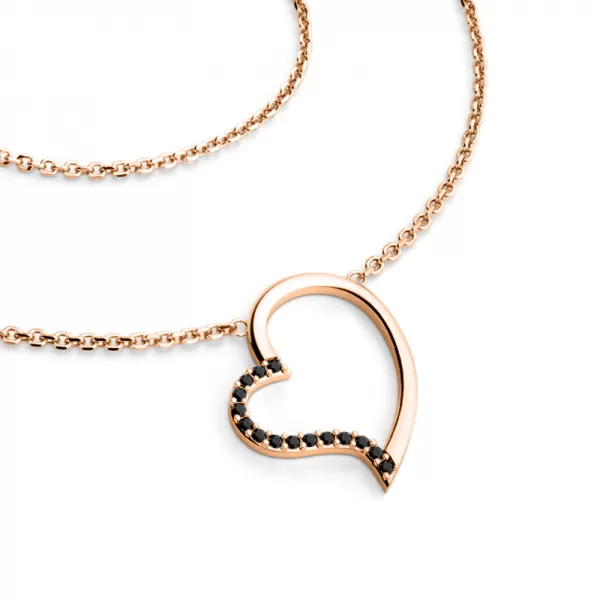 Náhrdelník srdce s černými diamanty v růžovém zlatě 10948-NH01-CV-Black