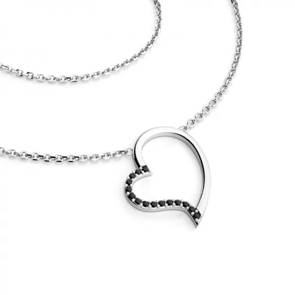 Náhrdelník srdce s černými diamanty v bílém zlatě 10948-NH01-B-Black