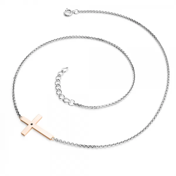 Dámský náhrdelník zlato mix 585/1000 přírodní diamant 0.006 ct křížem a černý 10947-NH01-BCV-Black