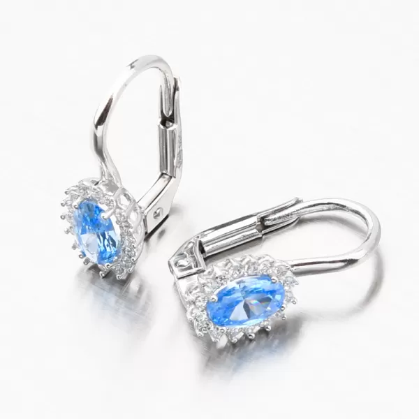 Náušnice s akvamarínem a se zirkony z bílého zlata 12-704