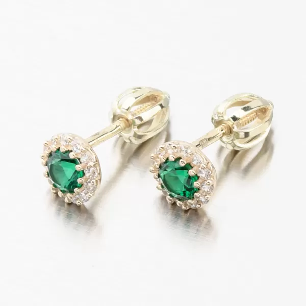 Zlaté pecky se smaragdem a zirkony 52GZ-2745-ZL-SMAR