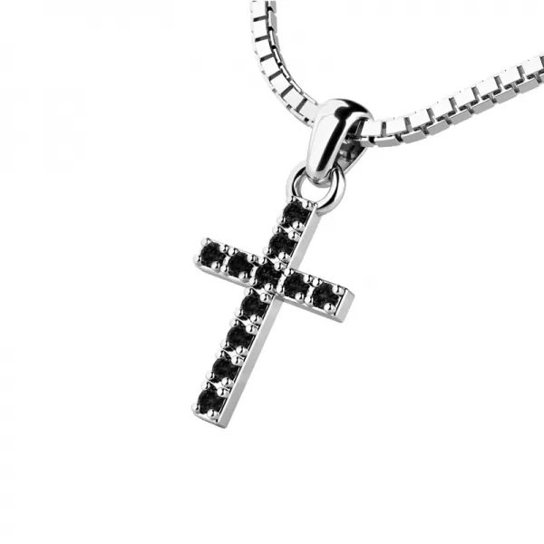 Přívěsek - křížek s černými brilianty 140018-02-B-Black-DIA