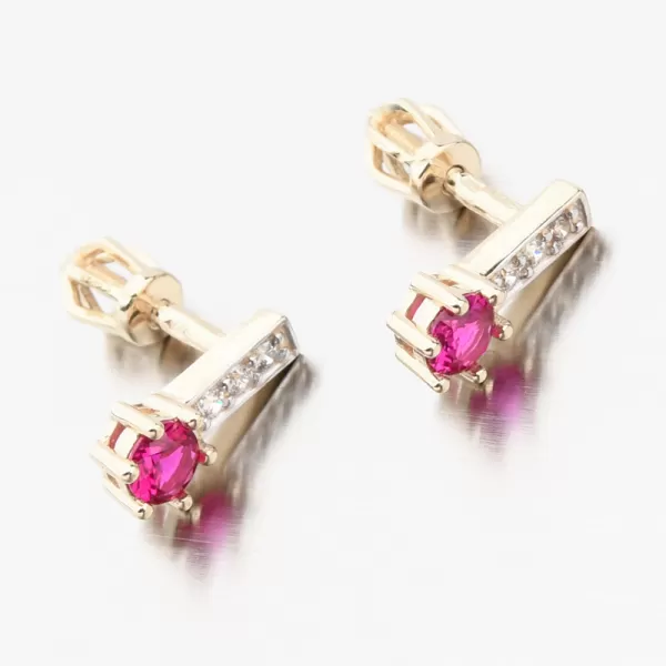 Zlaté náušnice s rubínem a se zirkony 52GZ-8057-ZL-RUB