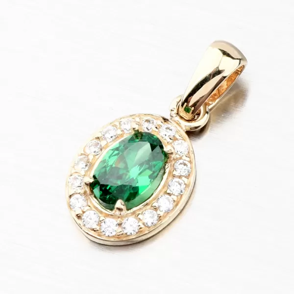 Zlatý přívěsek se smaragdem a se zirkony 53GZ-8056-ZL-SMAR