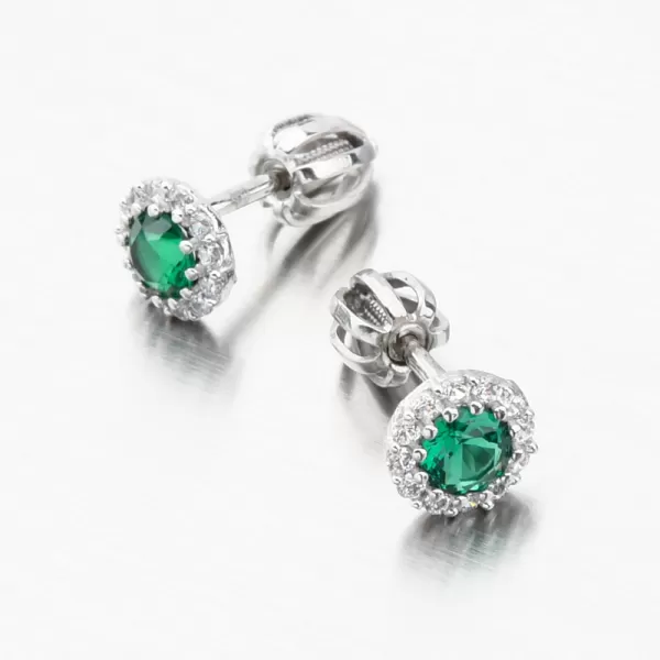 Pecky z bílého zlata se smaragdem a zirkony 52GZ-2745-B-SMAR