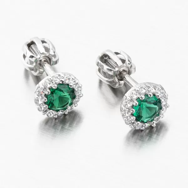 Pecky z bílého zlata se smaragdem a zirkony 52GZ-2745-B-SMAR