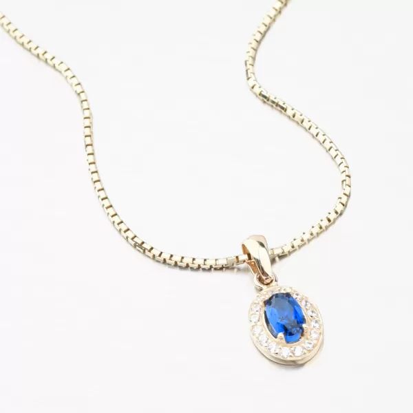 Zlatý přívěsek se safírem a zirkony 53GZ-8056-ZL-SAF