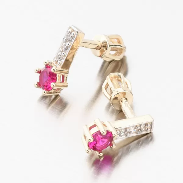 Zlaté náušnice s rubínem a se zirkony 52GZ-8057-ZL-RUB