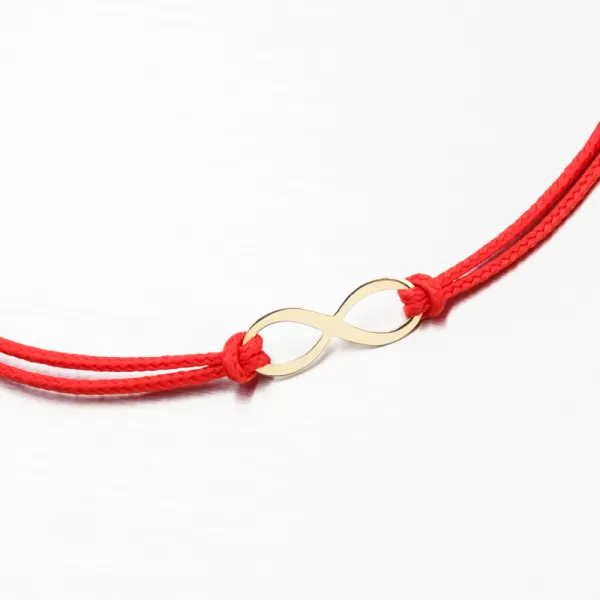 Náramek z červeného provázku se zlatým symbolem nekonečno LT14-002-ZL