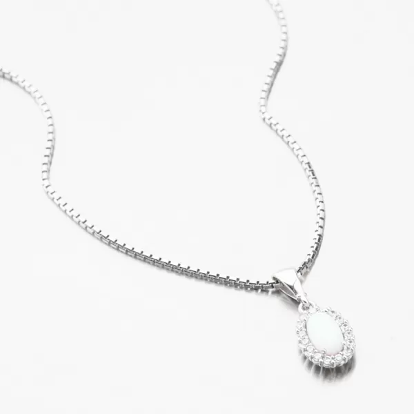 Přívěsek z bílého zlata s bílým opálem a se zirkony 13-405