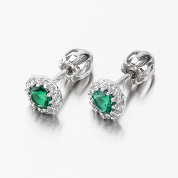 Pecky z bílého zlata se smaragdem a zirkony 52GZ-2745-B-SMAR