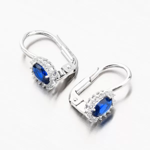 Náušnice se safírem a zirkony z bílého zlata 12-703