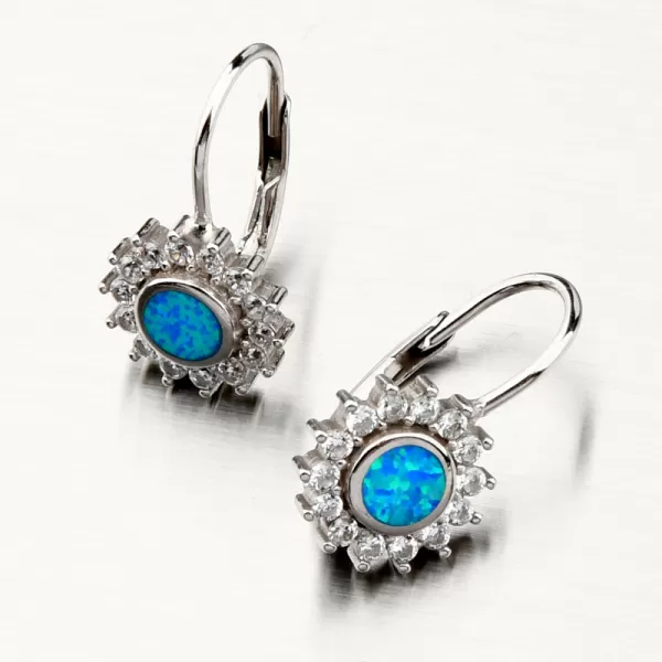 Stříbrné náušnice s modrým opálem a se zirkony PKL-2140