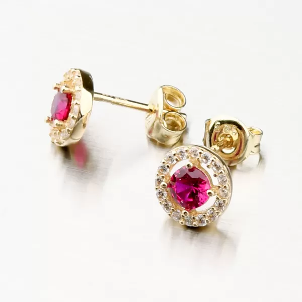 Zlaté náušnice s rubínem a se zirkony 113P-120871