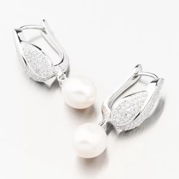 Stříbrné náušnice s perlou a se zirkony PKL-2191