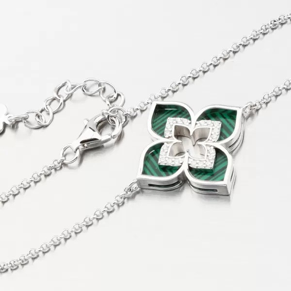 Stříbrný náramek s květinou a se zirkony PKL-4027