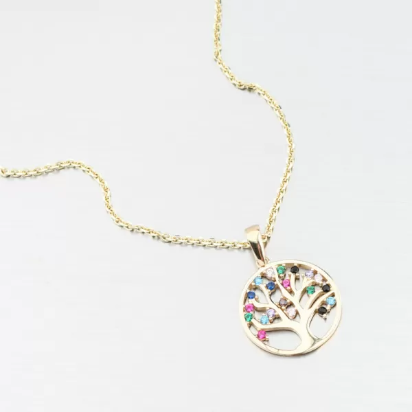 Zlatý přívěsek strom života s barevnými zirkony 43-22207