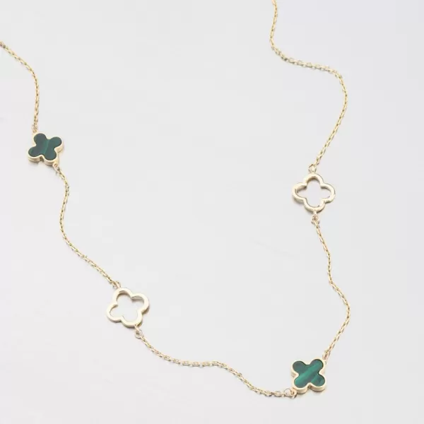 Dámský náhrdelník žluté zlato 585 čtyřlístek 15R-055