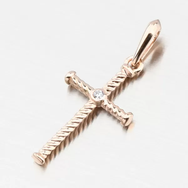 Přívěsek kříž z růžového zlata DZF4197-CV-ZIR
