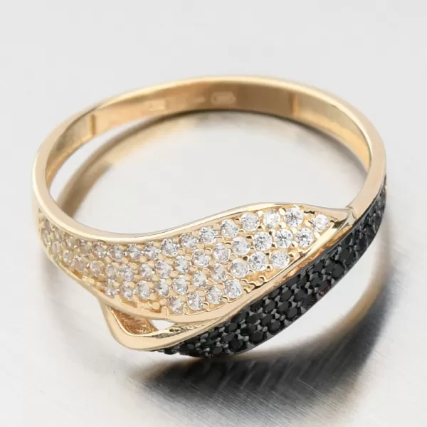 Dámský prsten žluté zlato 585 zirkon černé a bílé kameny 11R-356