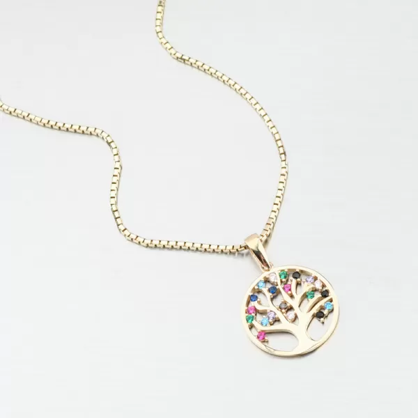 Zlatý přívěsek strom života s barevnými zirkony 43-22207