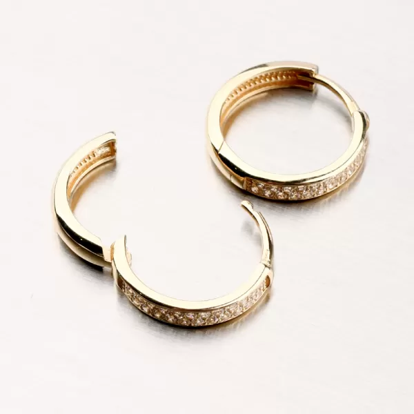 Dámské náušnice žluté zlato 585 kruhy se zirkony 12R-756