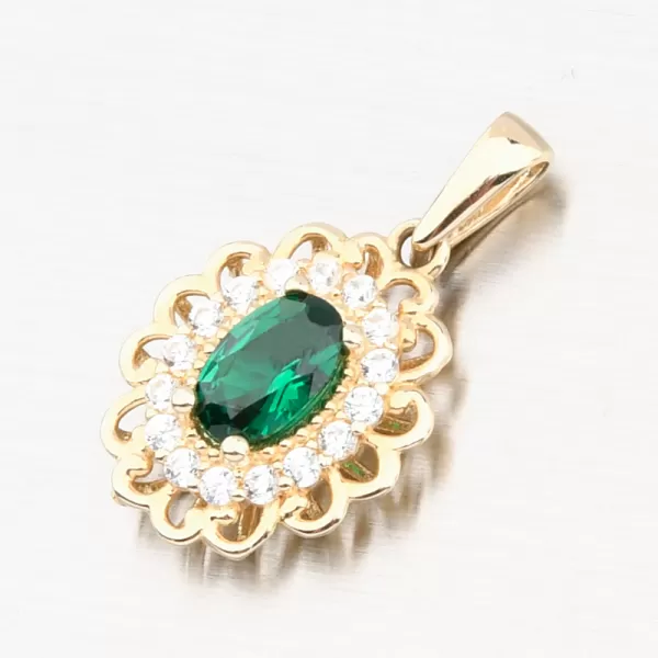Zlatý přívěsek se smaragdem a se zirkony 13R-424