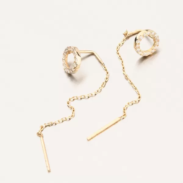 Dámské náušnice žluté zlato 585 řetízkové se zirkony 163P-122579