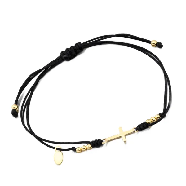 Náramek stříbro 925 provázkový s křížkem BST-14390-BK-G
